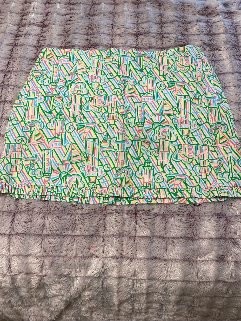 Lilly Pulitzer Pink and Green Printed Ruffle Hem Mini Skirt